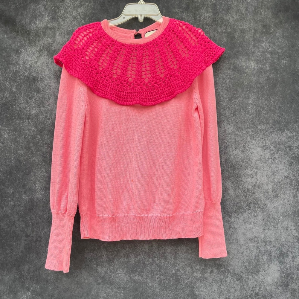 TUCKERNUCK Pink Coquette Collar Sweater Grannycore Cottagecore Women's Size M